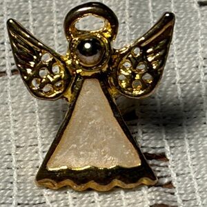 3/$30✨ Vintage Gold Tone Guardian Angel Lapel Pin • Cream Enamel✨ 1990s